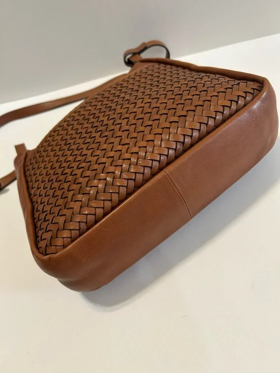 New Super Soft  Woven Leather Crossbody Bag - Tan/Brown - Picture 6 of 13